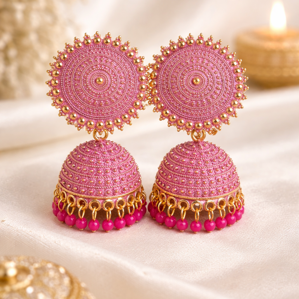 Rani Pink Mandala Jhumka Earrings