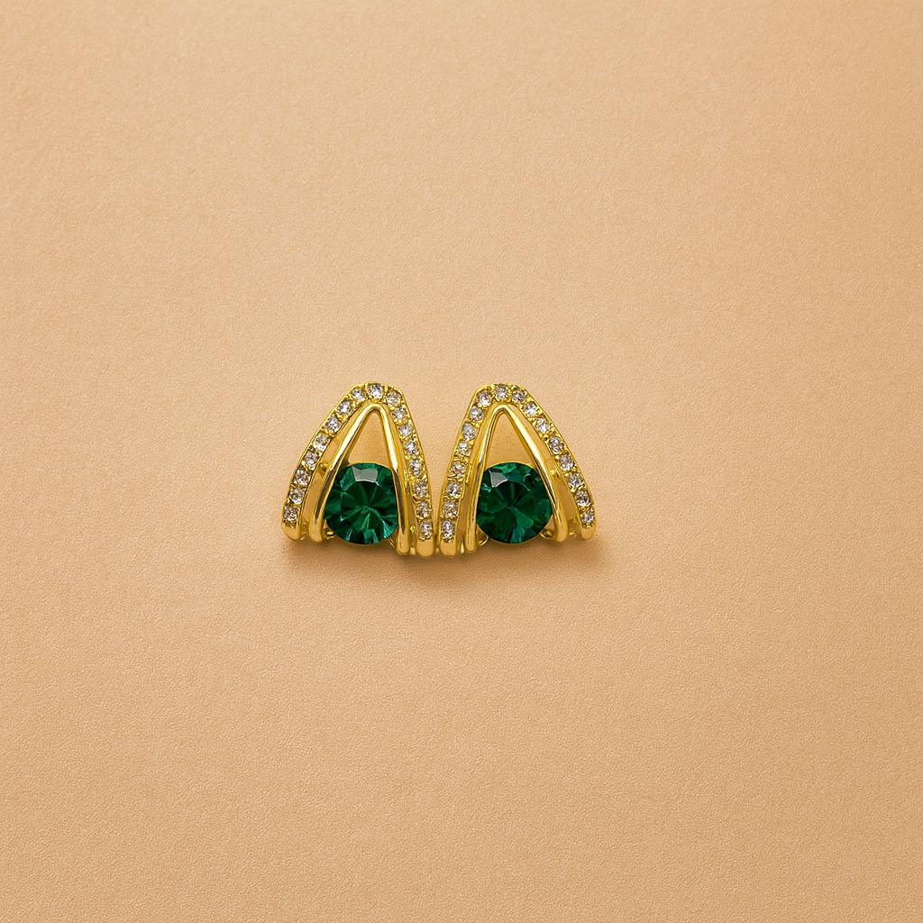 Emerald Glow Triangle Stud Earrings