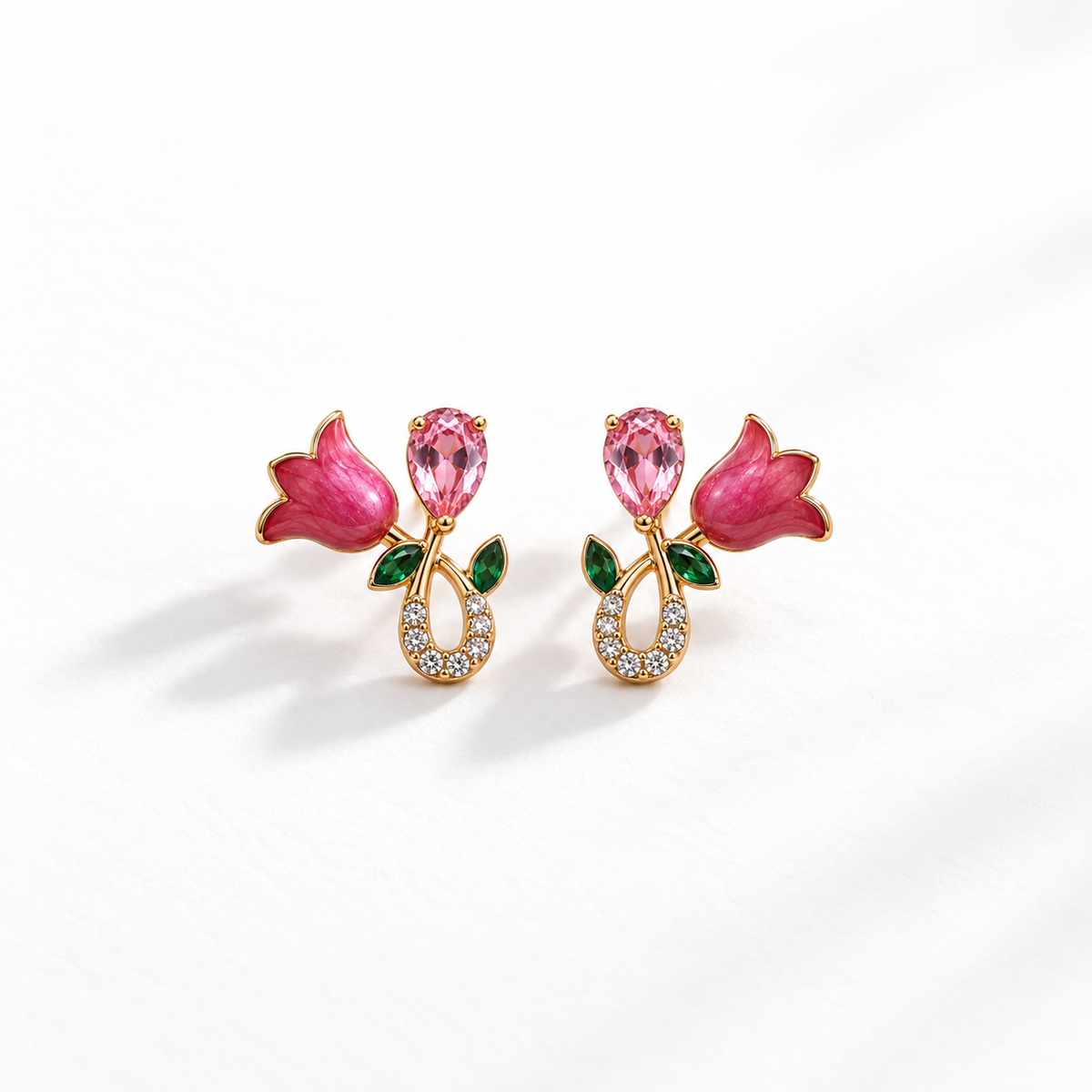 Pink Tulip Crystal Earrings