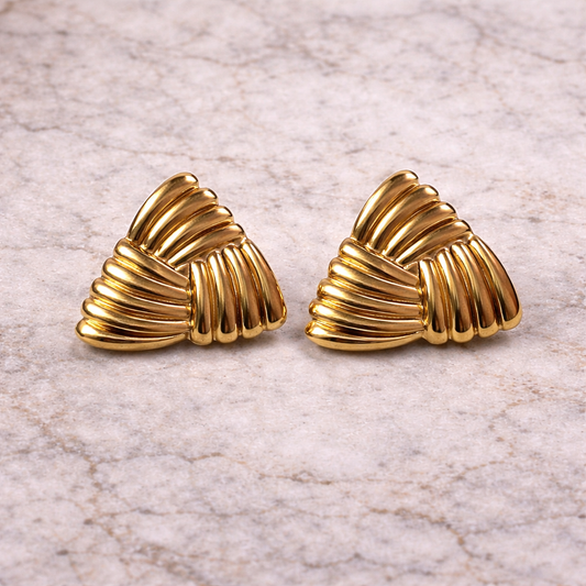 Anti Tarnish Ridge Gold Stud Earrings