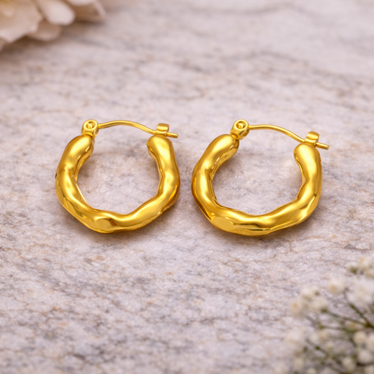 Anti Tarnish Twisted Gold Hoop Earrings