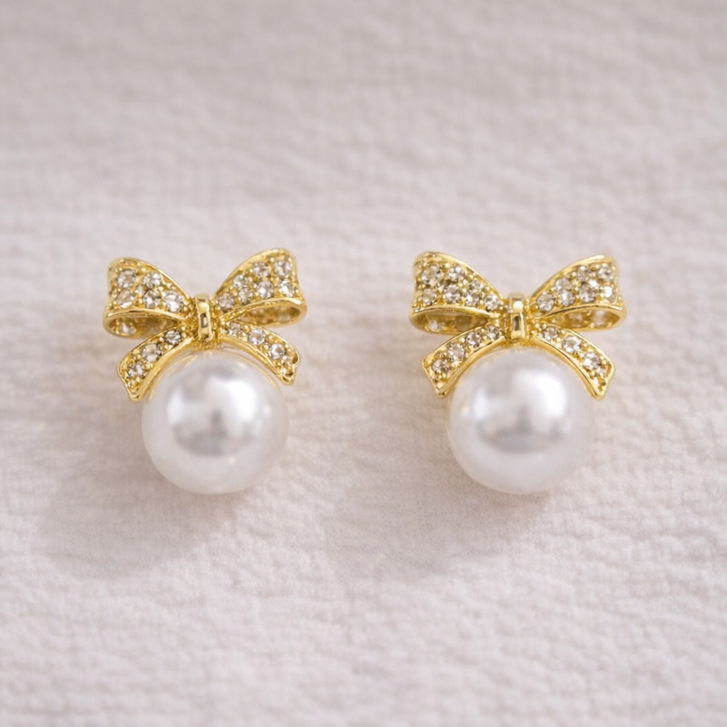 Bow Pearl Stud Earrings