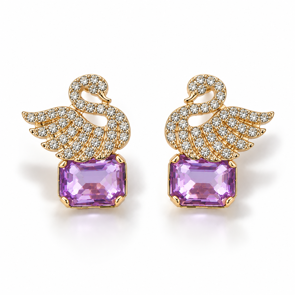 Violet Swan Crystal Earrings