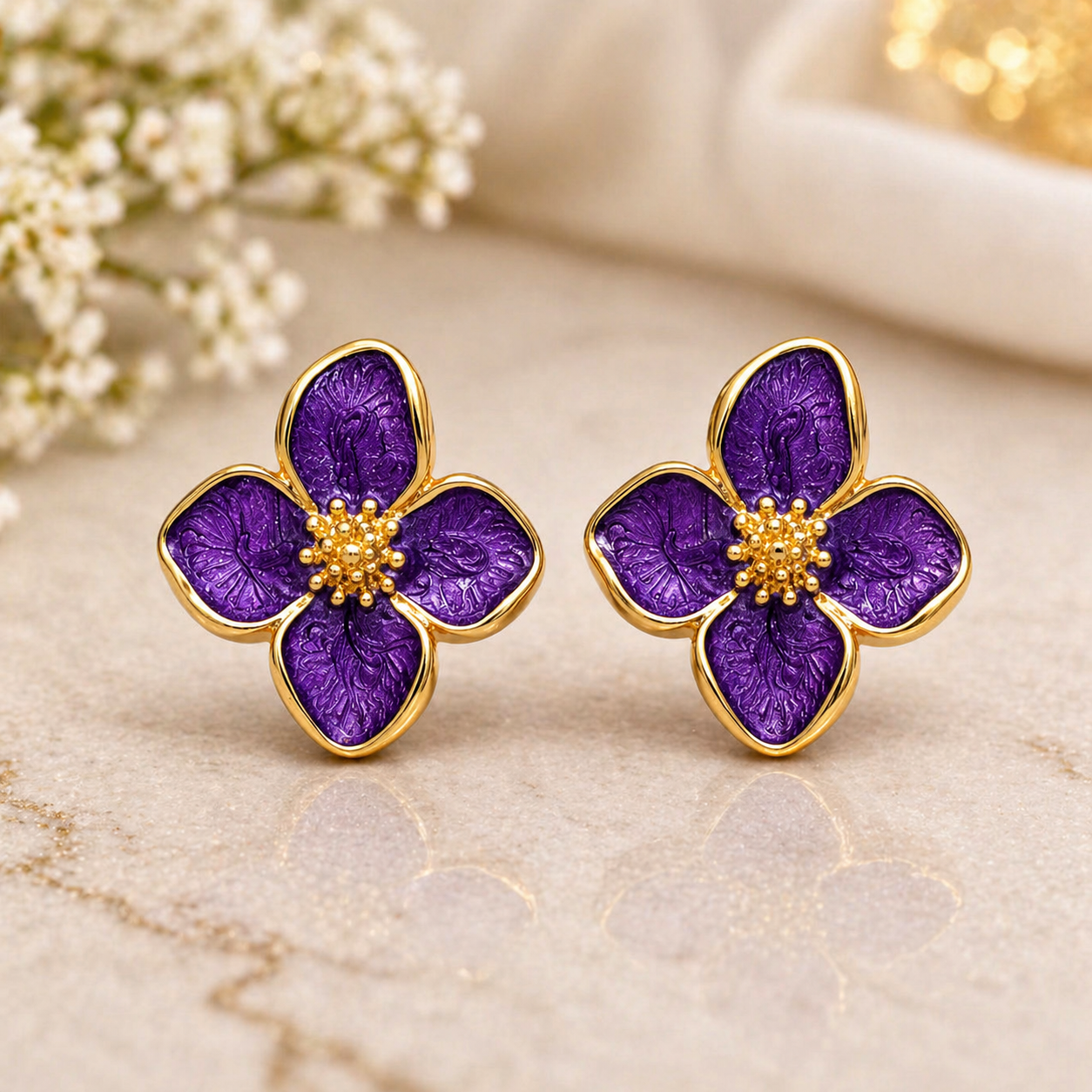 Royal Violet Flower Earrings