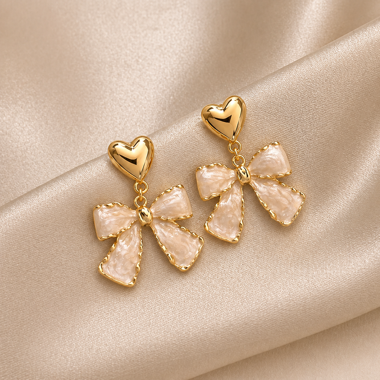 Heart Bow Drop Earrings