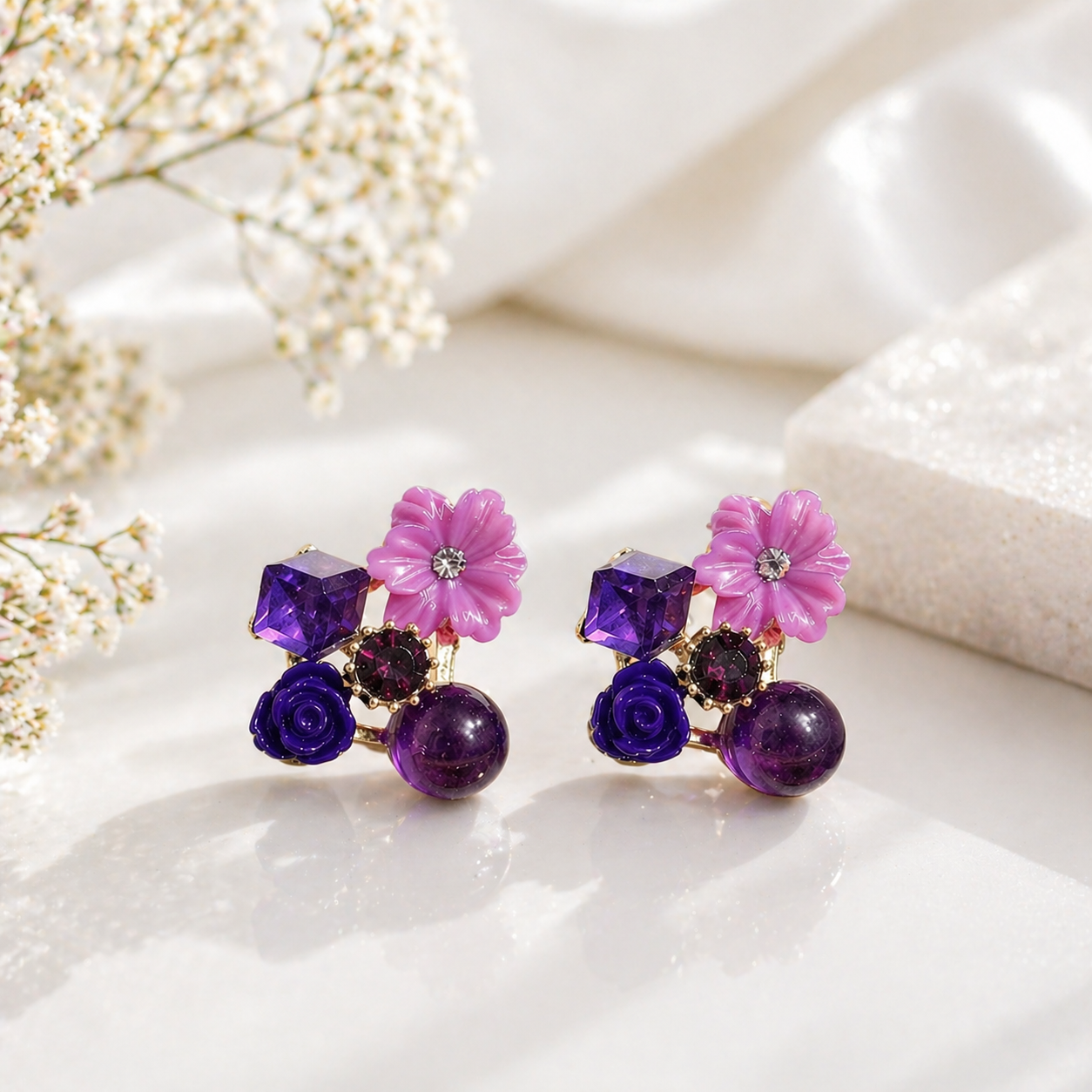 Korean Floral Crystal Earrings
