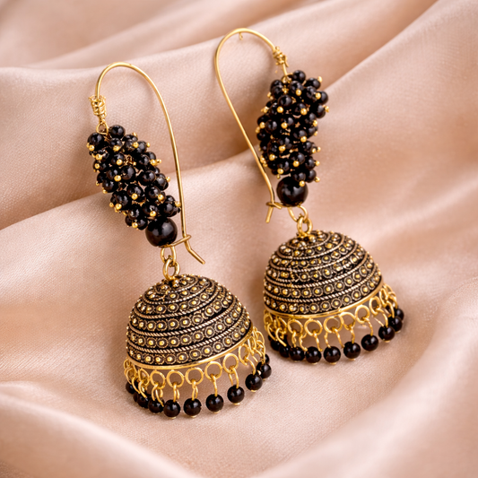Black Bead Antique Jhumka Earrings