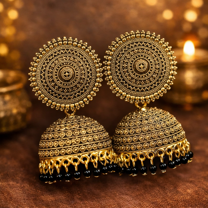 Royal Mandala Jhumka Earrings (black and white bead)
