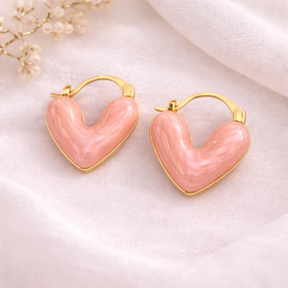 Peach Pink Heart Hoop Earrings