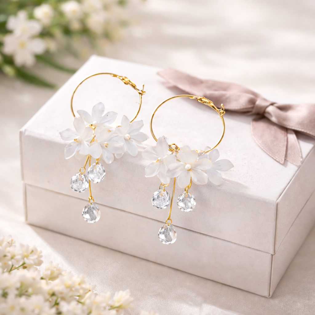 Ivory Bloom Hoop Earrings