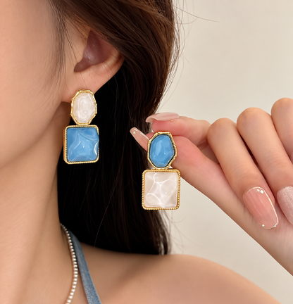 Blue White Geometric Earrings