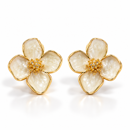 Ivory Flower Stud Earrings