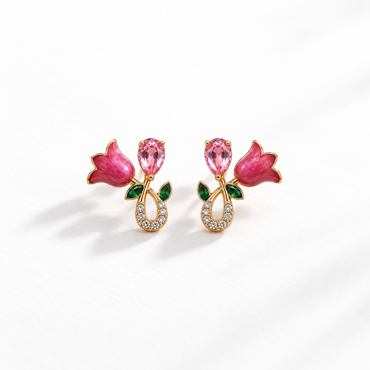 Pink Tulip Crystal Earrings