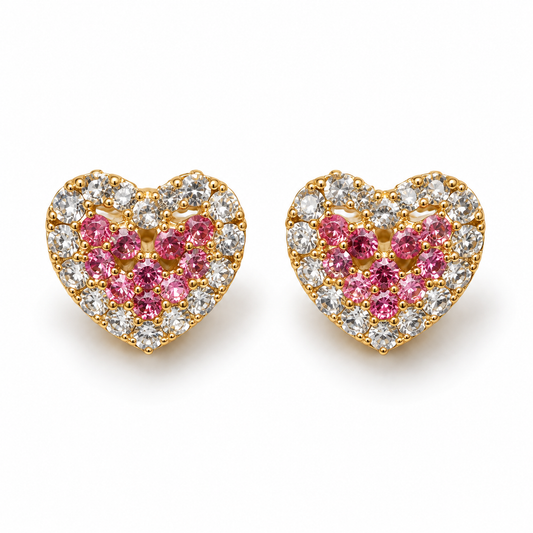 Pink Heart Crystal Stud Earrings