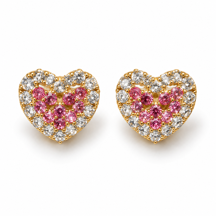 Pink Heart Crystal Stud Earrings