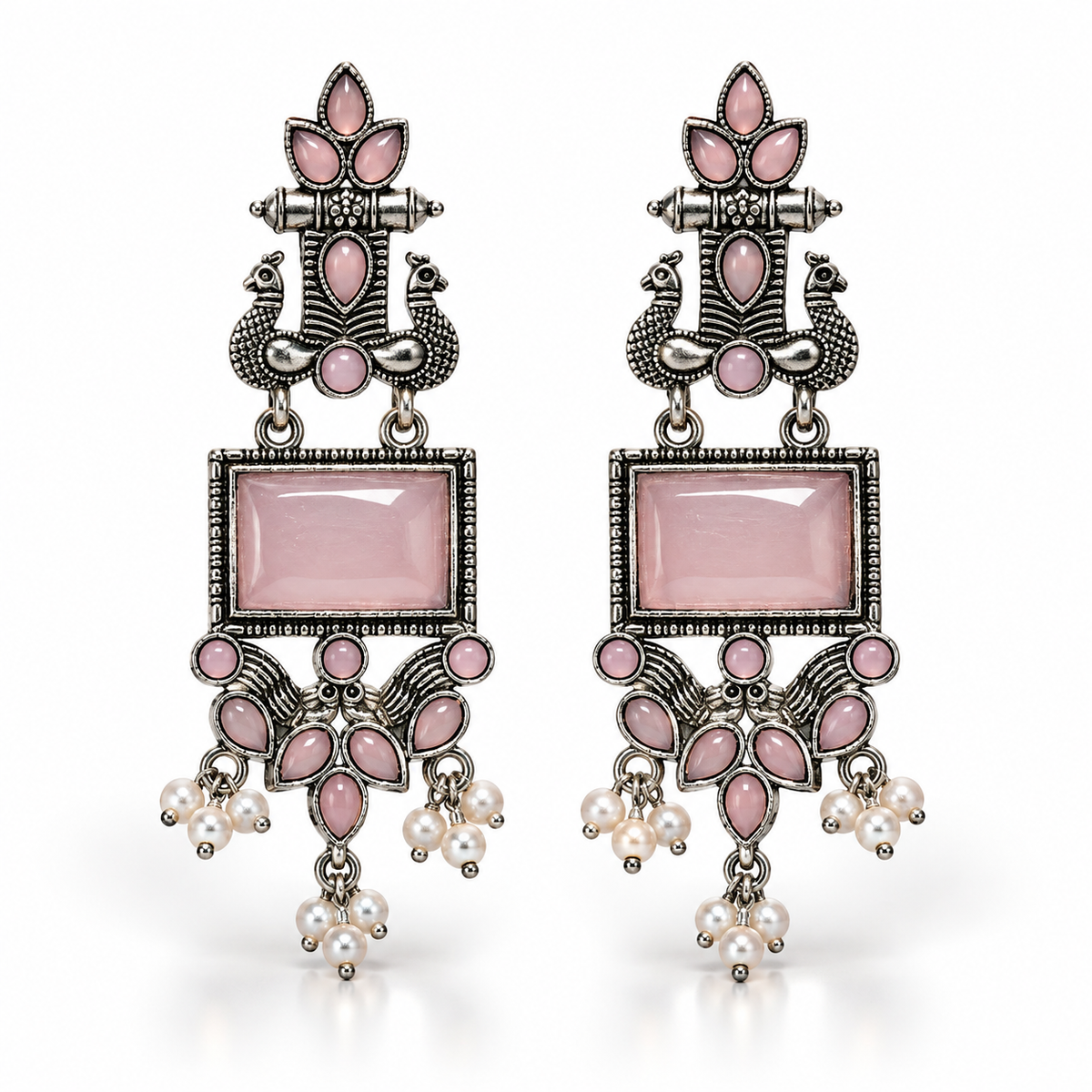 Pink Peacock Pearl Jhumka Earrings