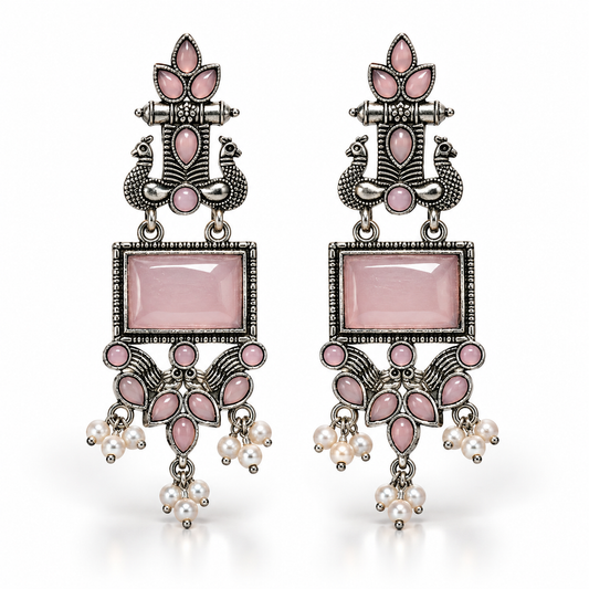 Pink Peacock Pearl Jhumka Earrings