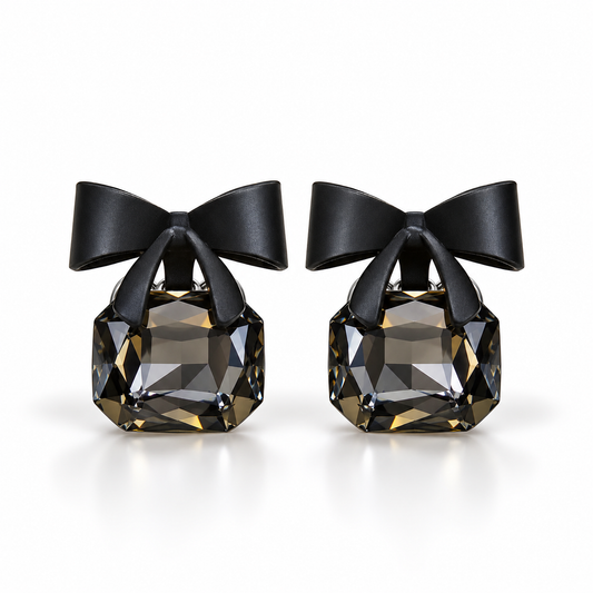 Noir Bow Crystal Stud Earrings