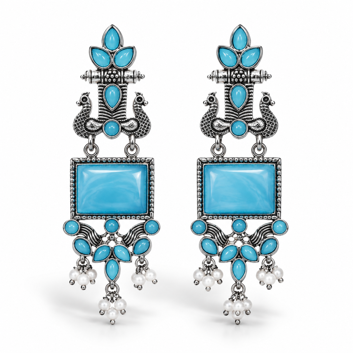 Turquoise Peacock Jhumka Earrings