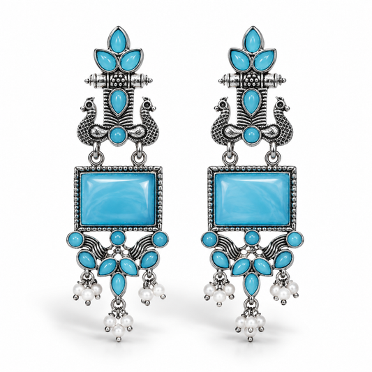 Turquoise Peacock Jhumka Earrings