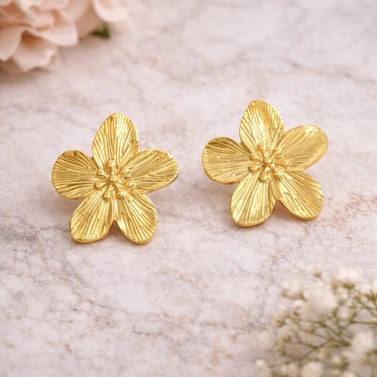 Golden Bloom Anti Tarnish Stud Earrings