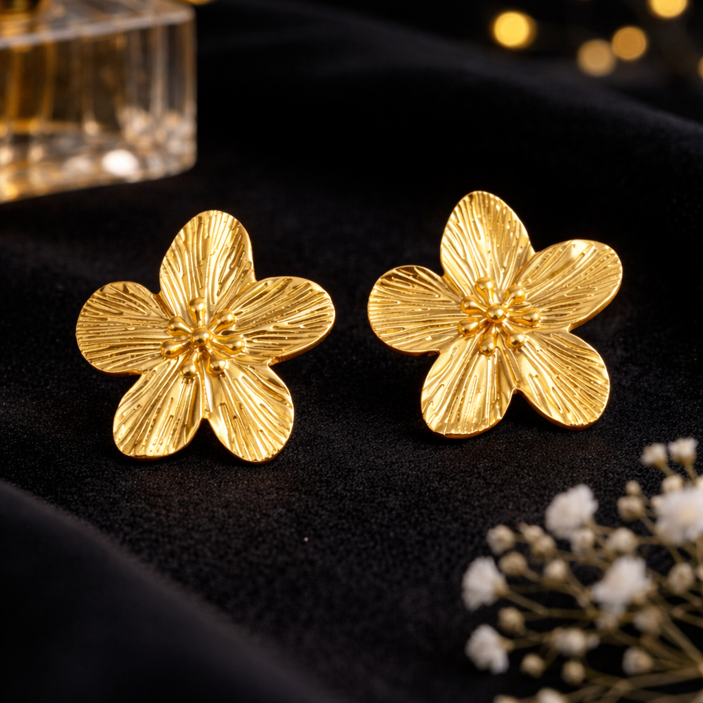 Golden Bloom Anti Tarnish Stud Earrings