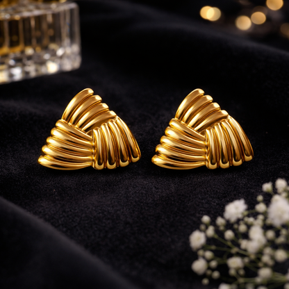 Anti Tarnish Ridge Gold Stud Earrings