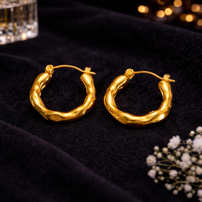 Anti Tarnish Twisted Gold Hoop Earrings
