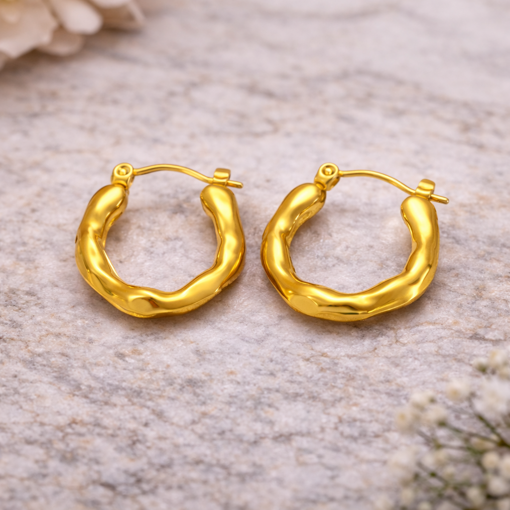 Anti Tarnish Twisted Gold Hoop Earrings