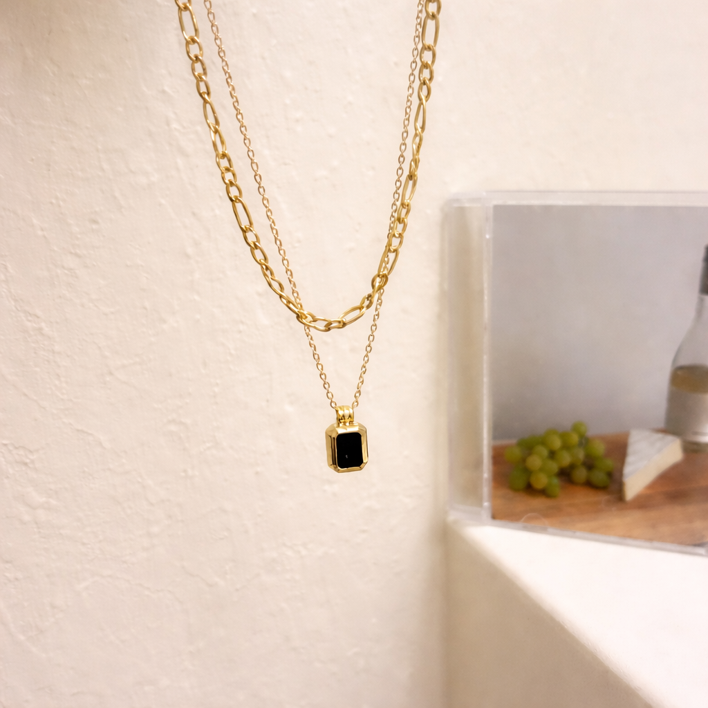 Black Stone Pendant Necklace