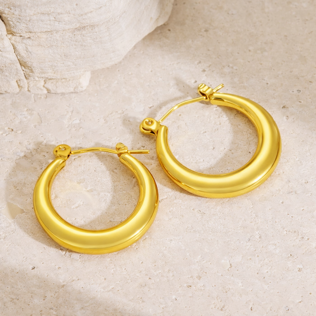 Anti Tarnish Classic Gold Hoop Earrings