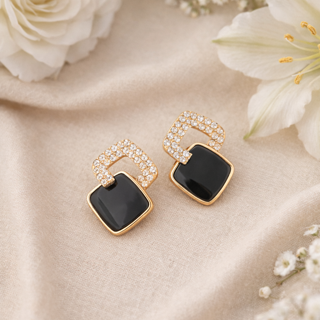 Midnight Aura Crystal Stud Earrings