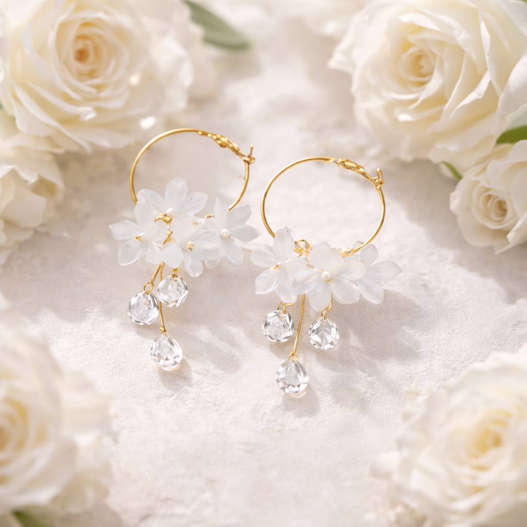 Ivory Bloom Hoop Earrings