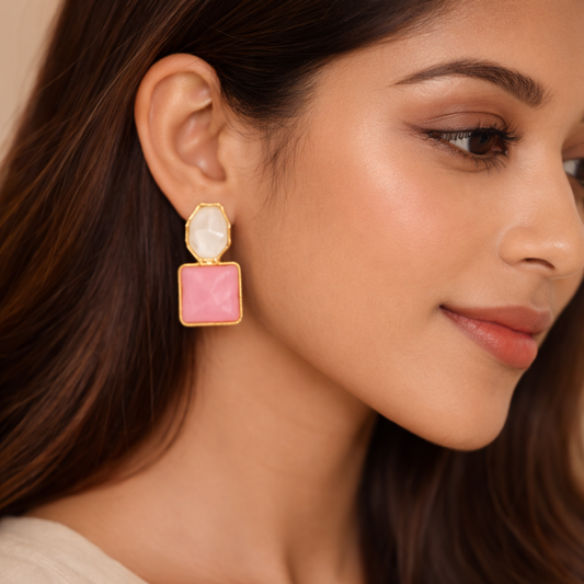 Rose Quartz Duo Drop Earrings