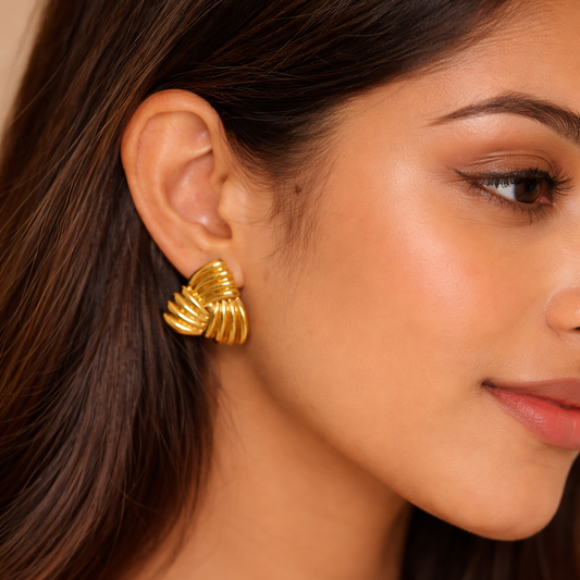 Anti Tarnish Ridge Gold Stud Earrings