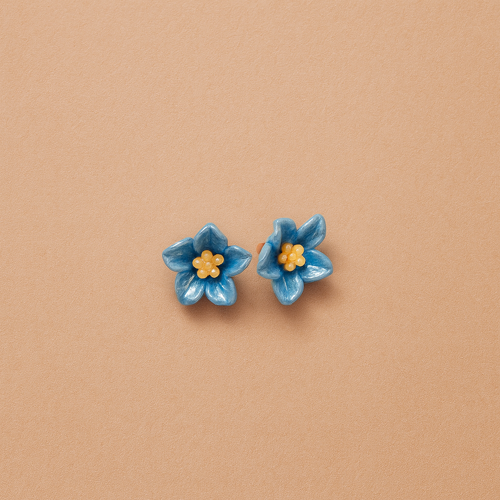 Sky Blossom Blue Flower Stud Earrings