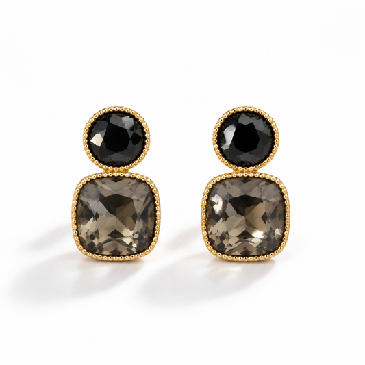 Noir Grace Dual Stone Stud Earrings