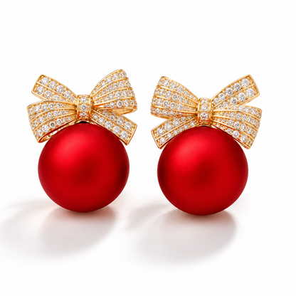 Red Bow Pearl Drop Earrings