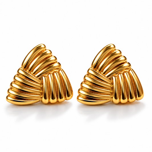 Anti Tarnish Ridge Gold Stud Earrings