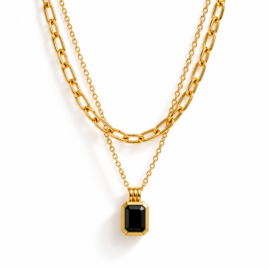 Black Stone Pendant Necklace