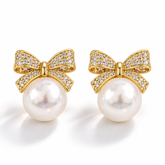 Bow Pearl Stud Earrings