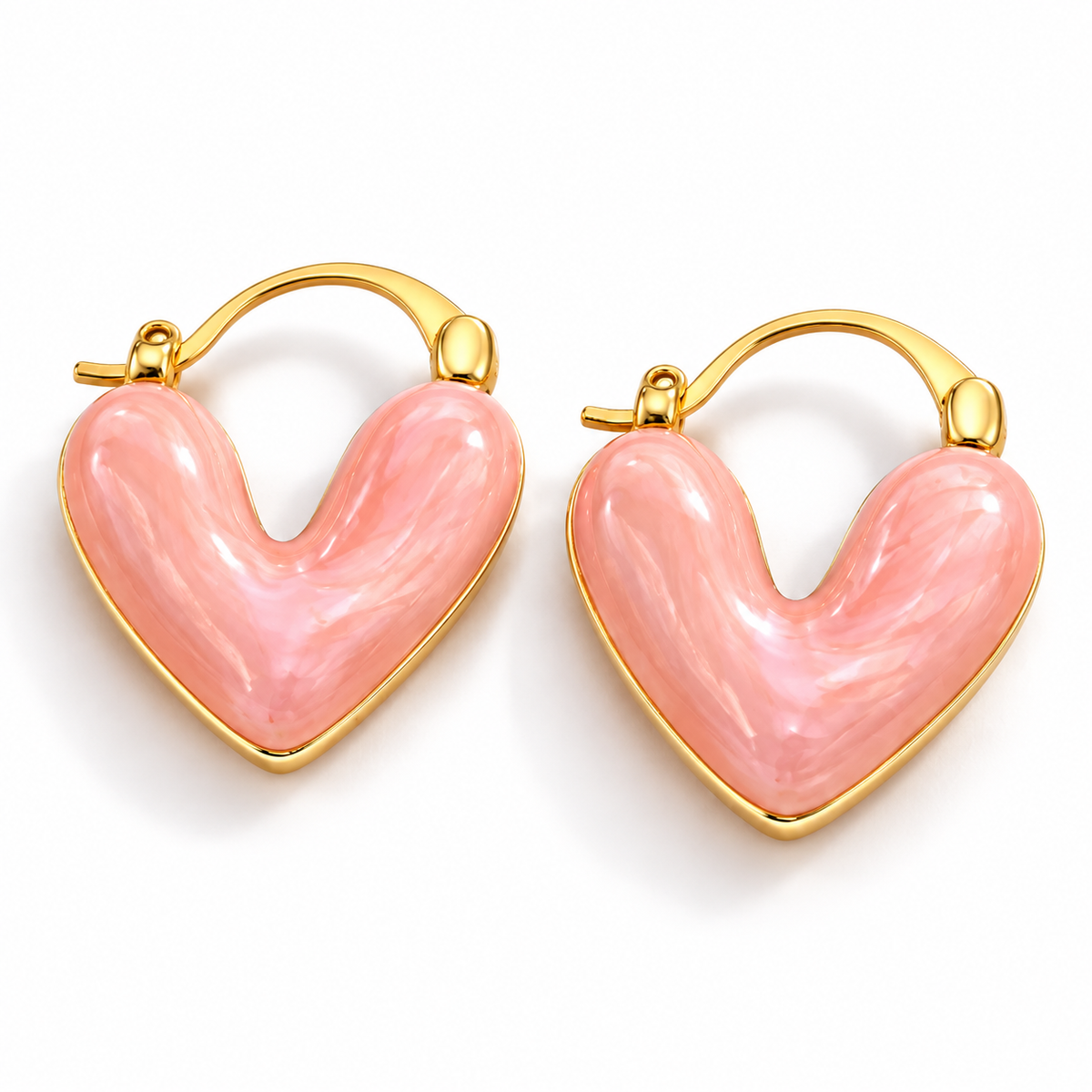Peach Pink Heart Hoop Earrings