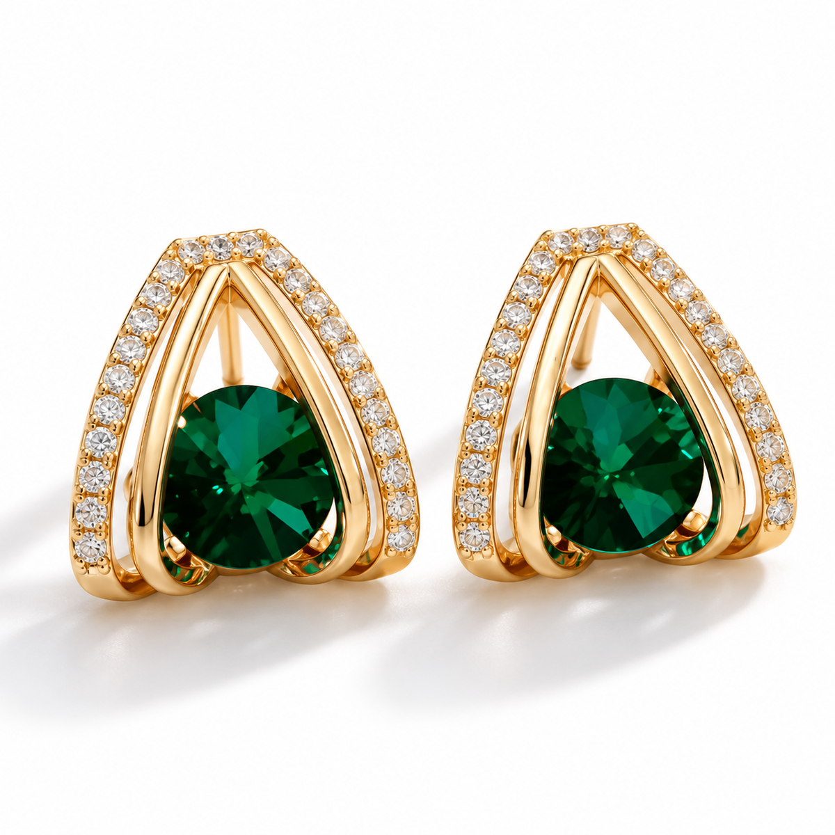 Emerald Glow Triangle Stud Earrings
