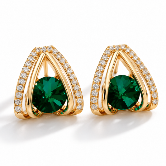 Emerald Glow Triangle Stud Earrings