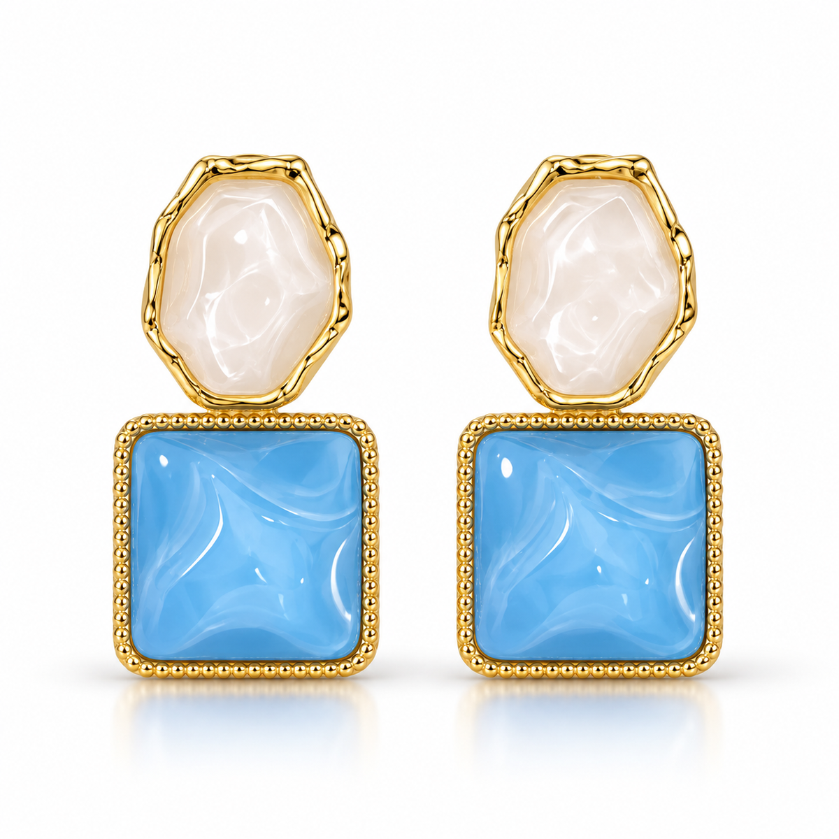 Blue White Geometric Earrings