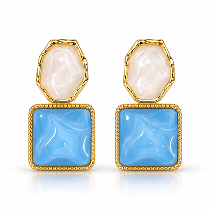 Blue White Geometric Earrings