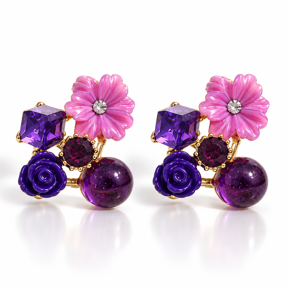 Korean Floral Crystal Earrings