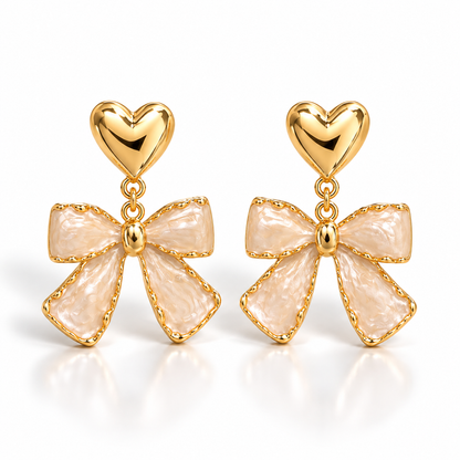 Heart Bow Drop Earrings
