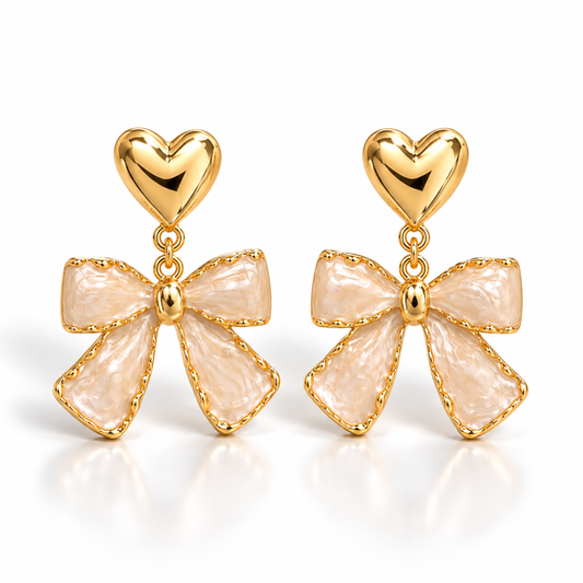 Heart Bow Drop Earrings