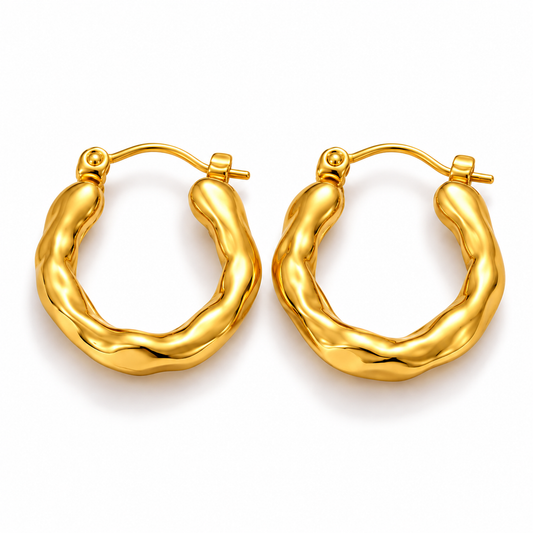 Anti Tarnish Twisted Gold Hoop Earrings